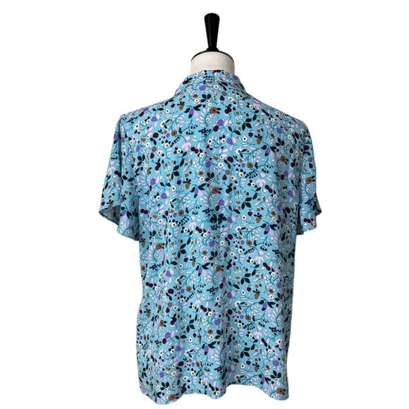 Talbots Tie Neck Top Blouse Short Sleeves Blue Multi Floral Women’s Size Large - Picture 4 of 11
